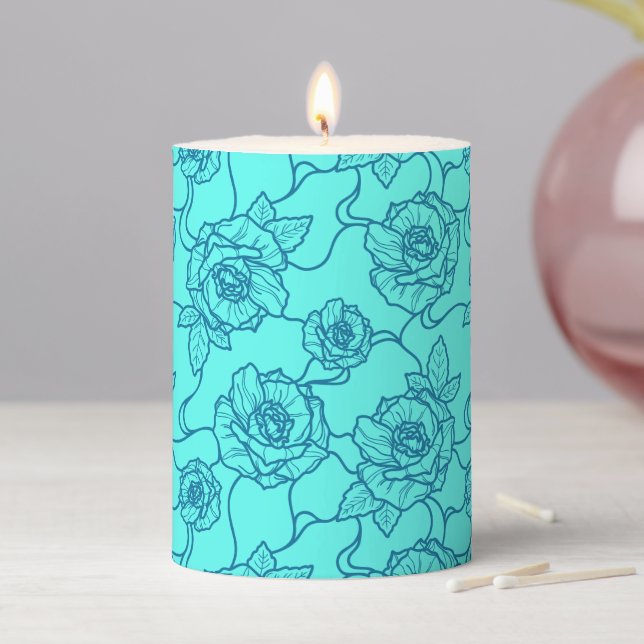 Whispers of Rose, Elegant Line Art Floral Pattern Pillar Candle (In Situ)