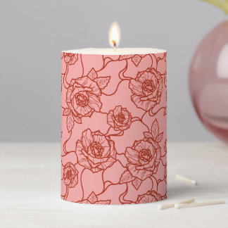 Whispers of Rose, Elegant Line Art Floral Pattern Pillar Candle