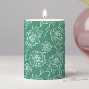 Whispers of Rose, Elegant Line Art Floral Pattern Pillar Candle