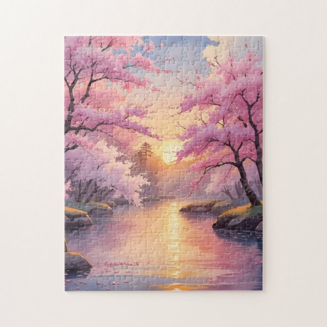 Whispers of Sakura at Sunset Jigsaw Puzzle (Vertical)