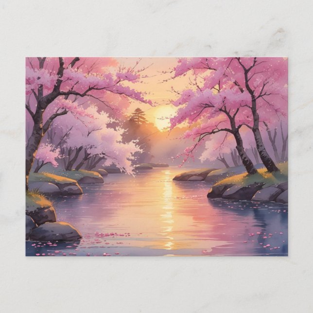 Whispers of Sakura at Sunset  Postcard (Front)
