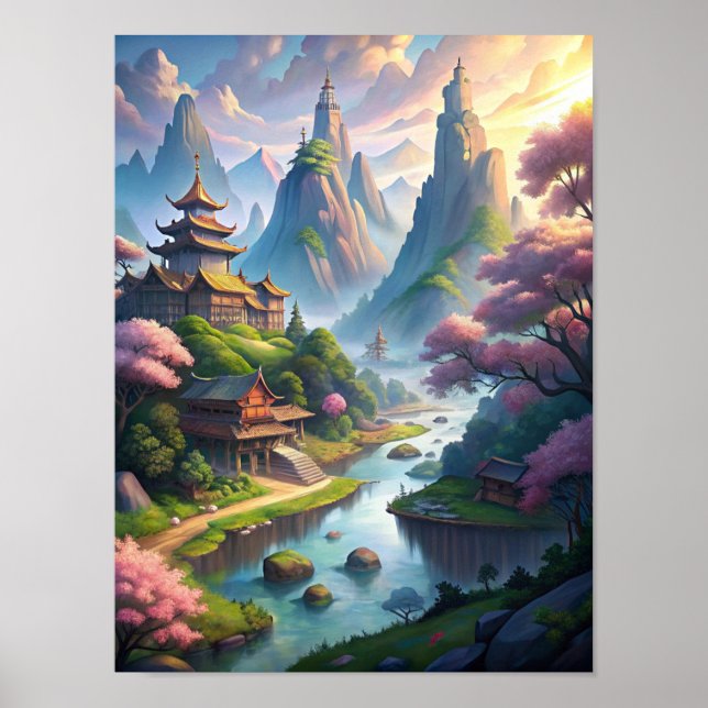 Whispers of Serenity: Ancient Chinese Landscape Poster (Front)