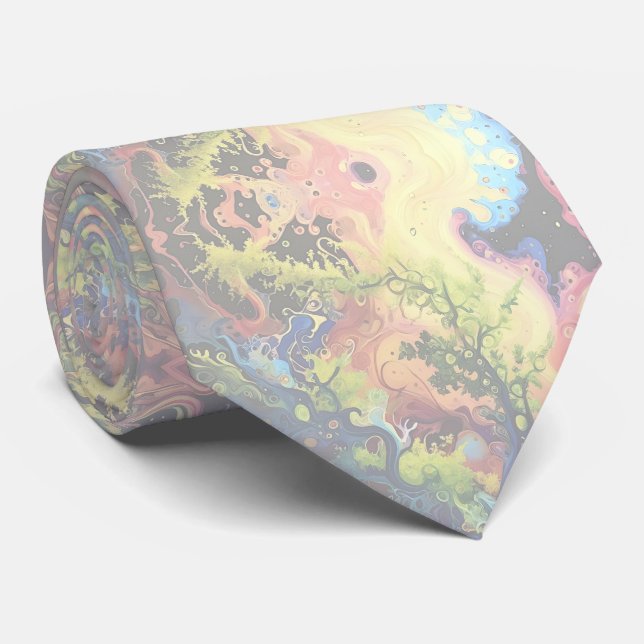 Whispers of Silk Dreamy Organic Shapes in Green Neck Tie (Rolled)