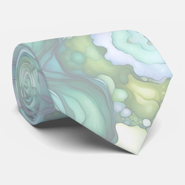Whispers of Silk Dreamy Organic Shapes in Green Neck Tie (Rolled)