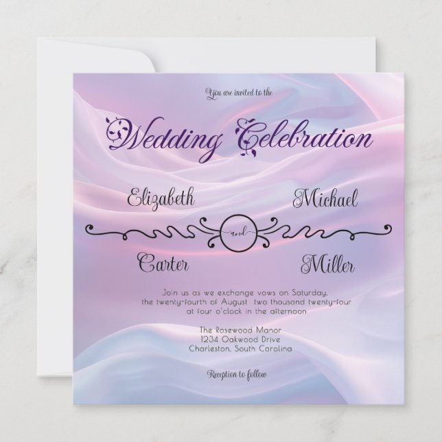 Whispers of Silk: Dreamy Pastel Waves Pink Blue  Invitation (Front)