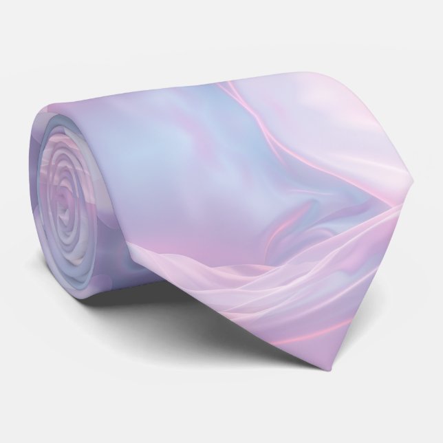 Whispers of Silk: Dreamy Pastel Waves Pink Blue  Neck Tie (Rolled)