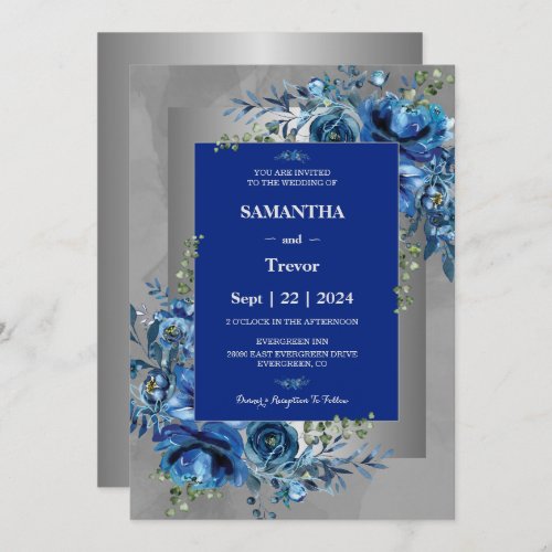 Whispers of Silver Blooms of Blue Wedding Invitation