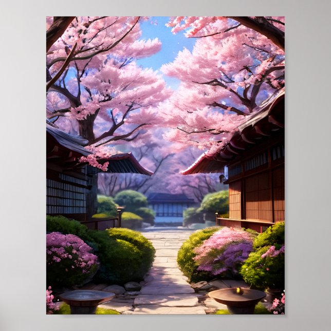 Whispers of Spring: Cherry Blossoms and Tranquilit Poster (Front)