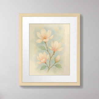 Whispers of Spring – Magnolia Botanical Watercolor Framed Art