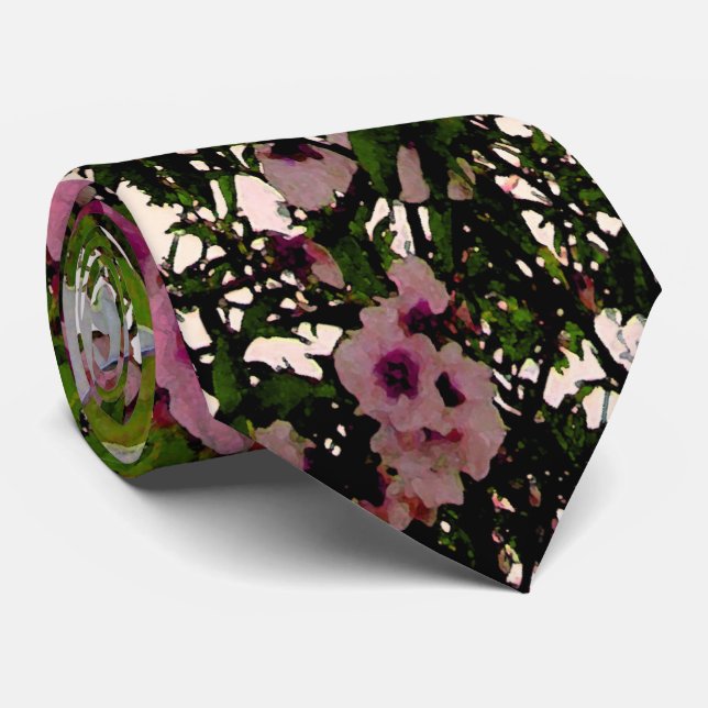 Whispers of Spring: Watercolor Pink Blossom Tree Neck Tie (Rolled)