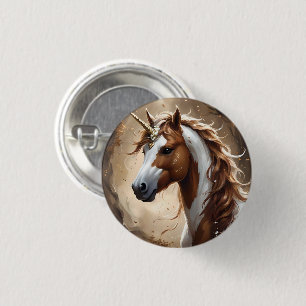 Whispers of the Brown and White Fantasy Unicorn Button