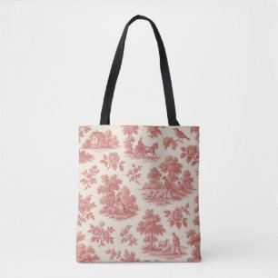 Whispers of the Countryside – Red Toile Pattern To Tote Bag