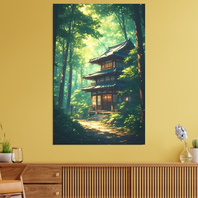 Whispers of the Forest: A Hidden Japanese Retreat Canvas Print (Insitu(LivingRoom))