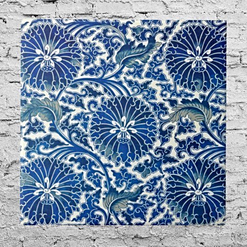 Whispers of the Orient Blue Floral  Ceramic Tile