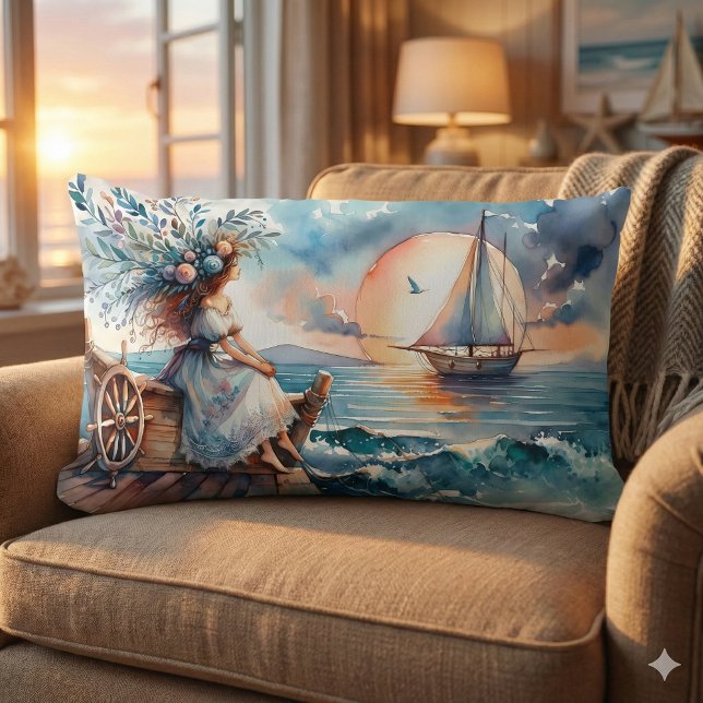 Whispers of the Sea at Sunset Lumbar Pillow (Whispers of the Sea at Sunset Lumbar Pillow Mockup A)