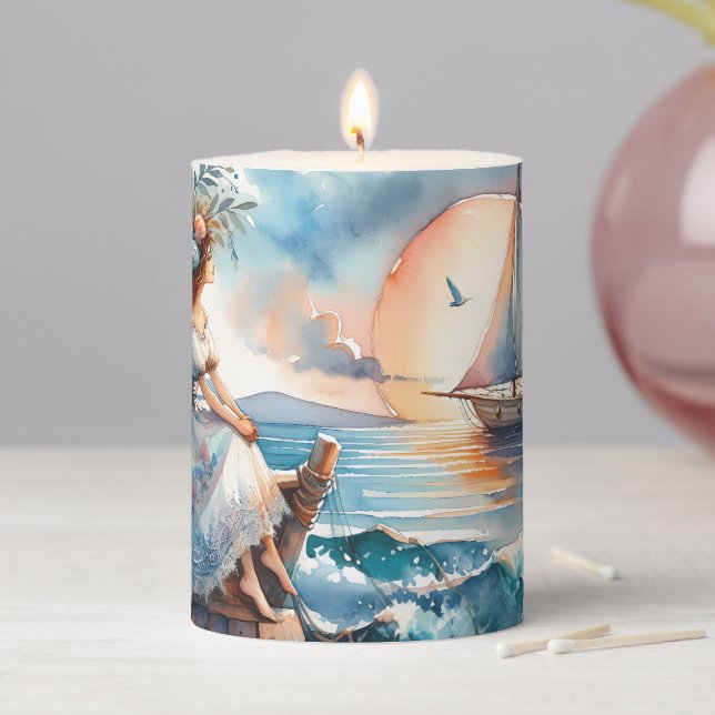 Whispers of the Sea at Sunset Pillar Candle (In Situ)
