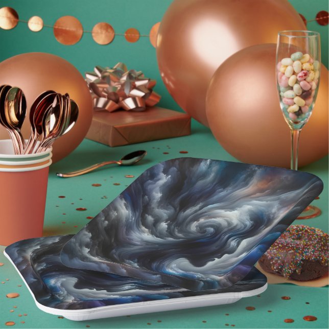 Whispers of the Storm Abstract Face in the Cloud Paper Plates (Multi)