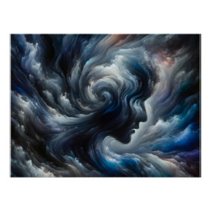 Whispers of the Storm Abstract Face in the Clouds Poster
