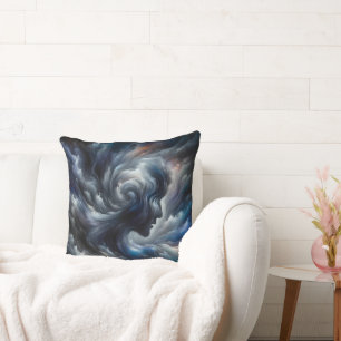 Whispers of the Storm Abstract Face in the Clouds Throw Pillow