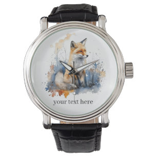 Whispers of the Wild Fox in Watercolor, custom Watch