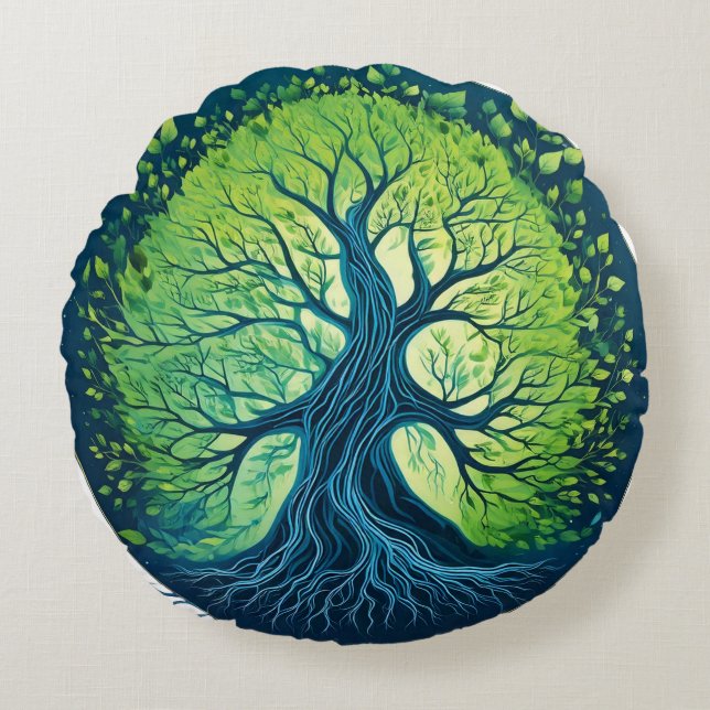 Whispers of the Wind: The Essence of Tree Round Pillow (Front)