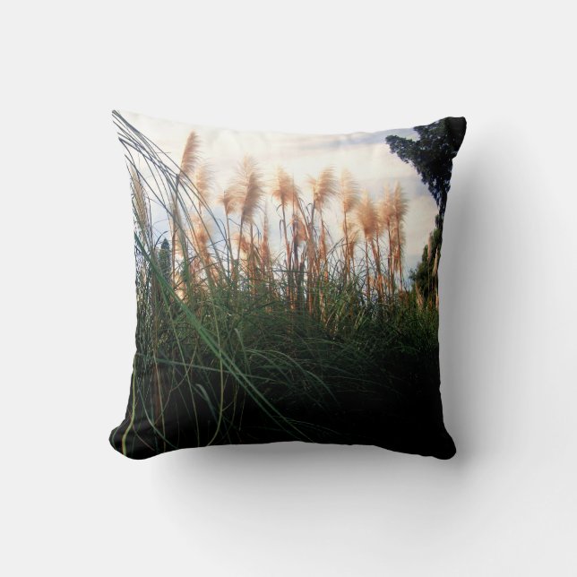 "Whispers of the Wind: The White Pampas Grasses" Throw Pillow (Front)