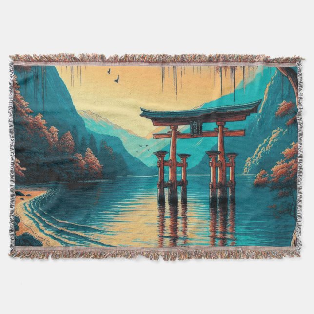 "Whispers of Tranquility: The Spirit Gate" Throw Blanket (Front)