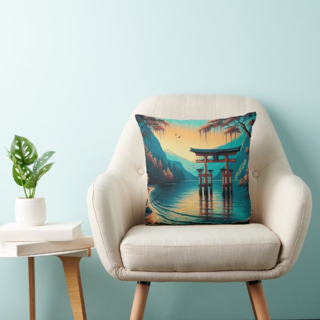 "Whispers of Tranquility: The Spirit Gate" Throw Pillow (Chair)