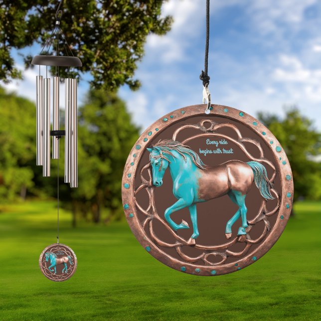 Whispers of Trust: Faux Copper & Turquoise Horse  Wind Chime (Outdoor)