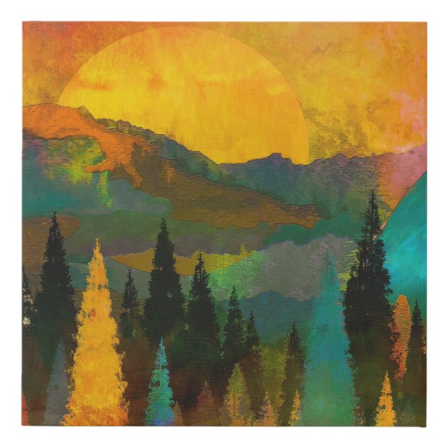 Whispers of Twilight: Sunset Silhouette in Forest Faux Canvas Print (Front)