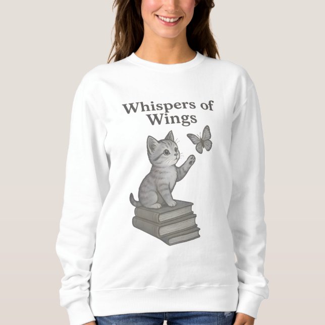 Whispers of Wings: Magical Cat, Butterfly & Book Sweatshirt (Front)