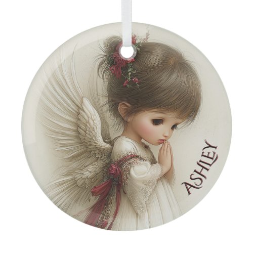 Whispers of Winter – Fairy Child with Cardinal  Glass Ornament