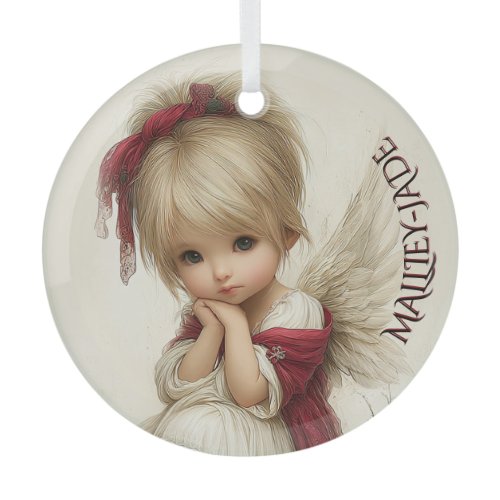 Whispers of Winter – Fairy Child with Cardinal  Glass Ornament