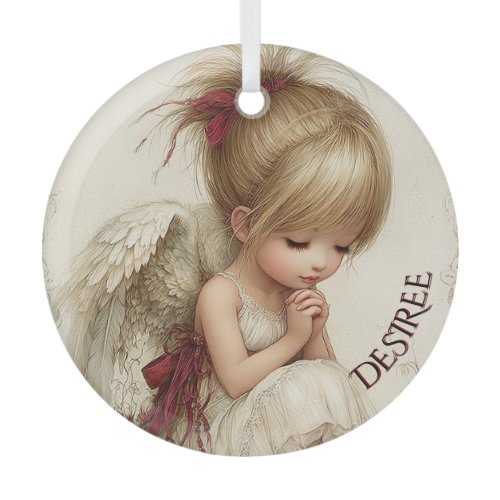Whispers of Winter – Fairy Child with Cardinal  Glass Ornament