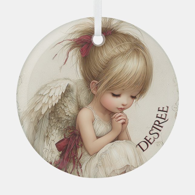 Whispers of Winter – Fairy Child with Cardinal  Glass Ornament (Front)