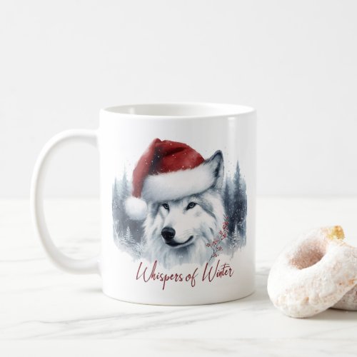 Whispers of Winter _ Watercolor Wolf in Santa Hat Coffee Mug