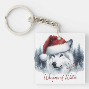 Whispers of Winter - Watercolor Wolf in Santa Hat Keychain