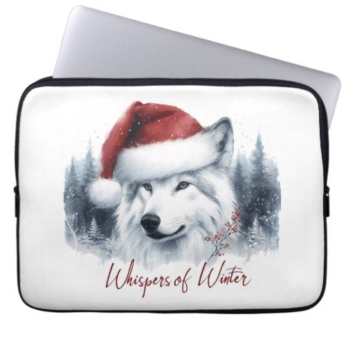 Whispers of Winter _ Watercolor Wolf in Santa Hat Laptop Sleeve