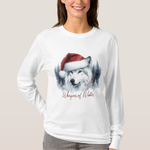 Whispers of Winter - Watercolor Wolf in Santa Hat T-Shirt