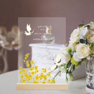 Whispers Swan Birds Lotus Flowers Mandala Wedding Acrylic Invitations