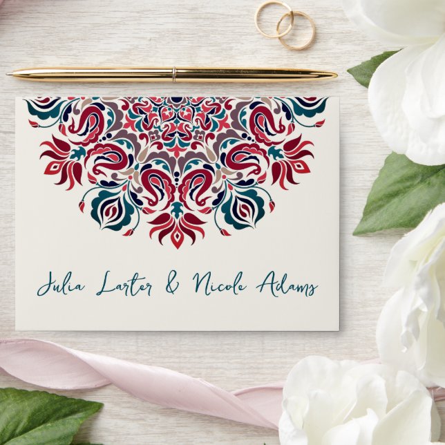 Whispers Swan Birds Lotus Flowers Mandala Wedding Envelope (Wedding)