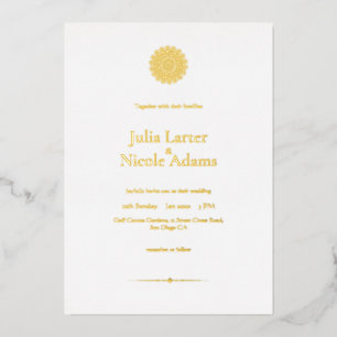 Whispers Swan Birds Lotus Flowers Mandala Wedding Foil Invitation