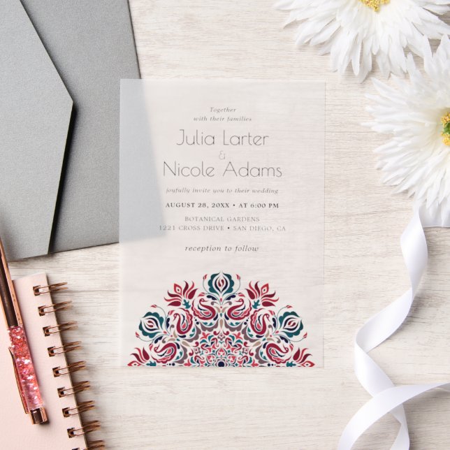 Whispers Swan Birds Lotus Flowers Mandala Wedding Vellum Invitations (Wedding)