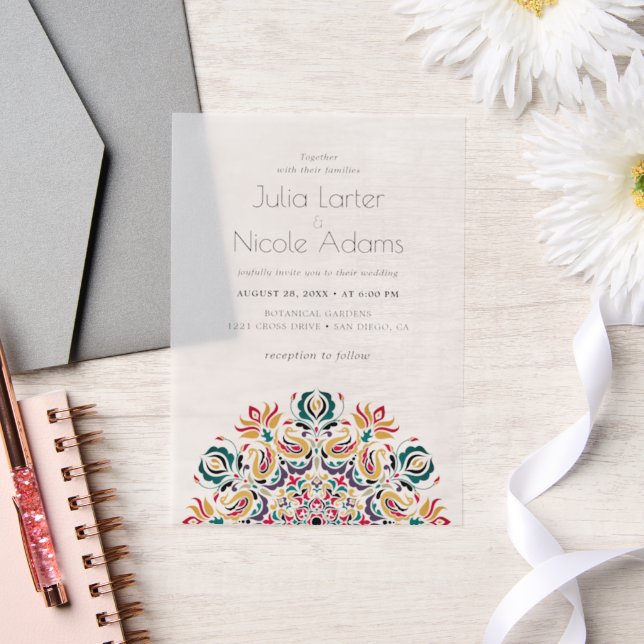 Whispers Swan Birds Lotus Flowers Mandala Wedding Vellum Invitations (Wedding)