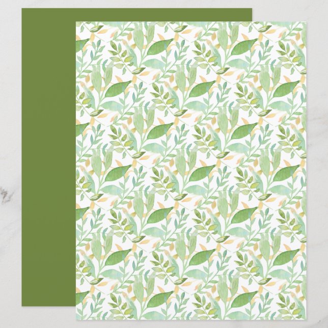 Whispy Green Leaves and Foliage Scrapbook Sheet (Front/Back)