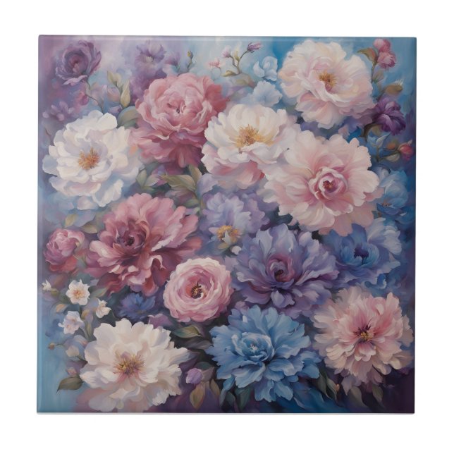 Whispy wildflower design ceramic tile (Front)