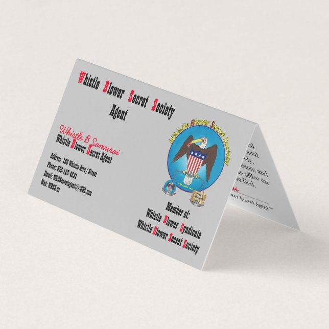 Whistle Blower Secret Service folding Bus. Card (Front)