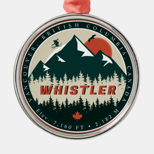 Whistler BC Canada Mountain Ski Vintage Metal Ornament