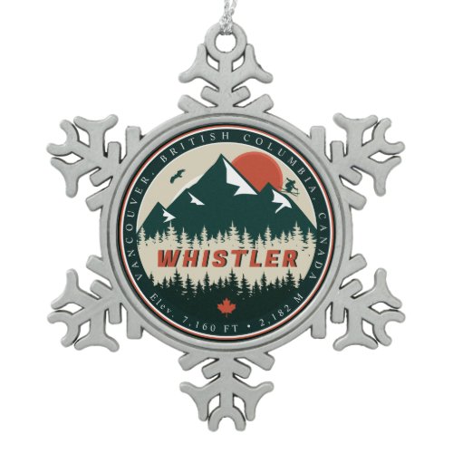 Whistler BC Canada Mountain Ski Vintage Snowflake Pewter Christmas Ornament