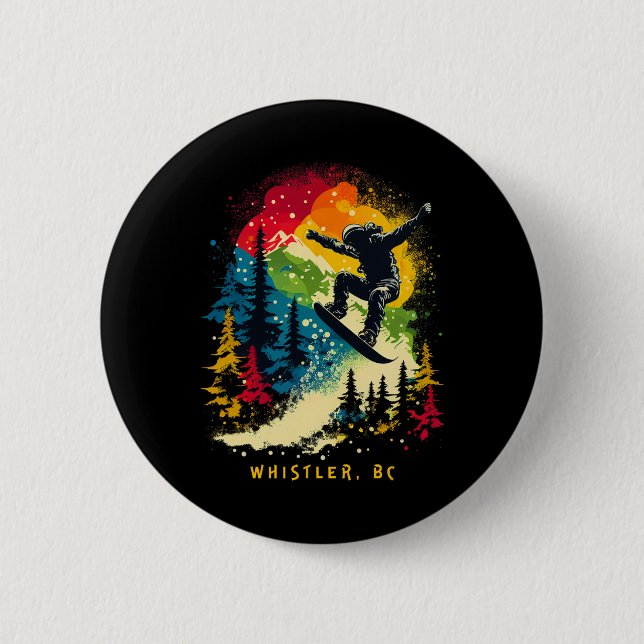 Whistler Bc Canada Snowboarder Snowboarding Resort Button (Front)